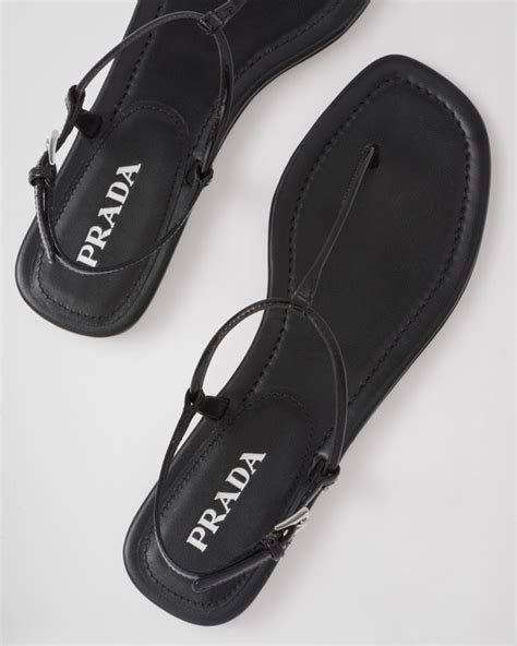 Shop Prada Logo Patent Leather Thong Sandals 